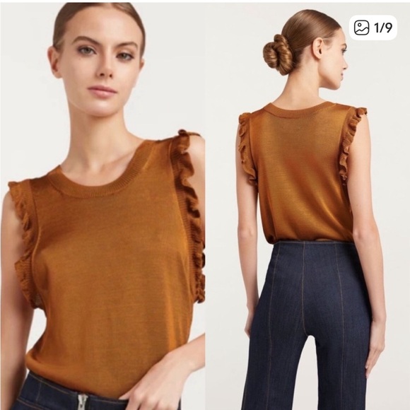 Cinq A Sept Lenore Ruffle Sleeve Top In Pecan Size Medium - Picture 1 of 13